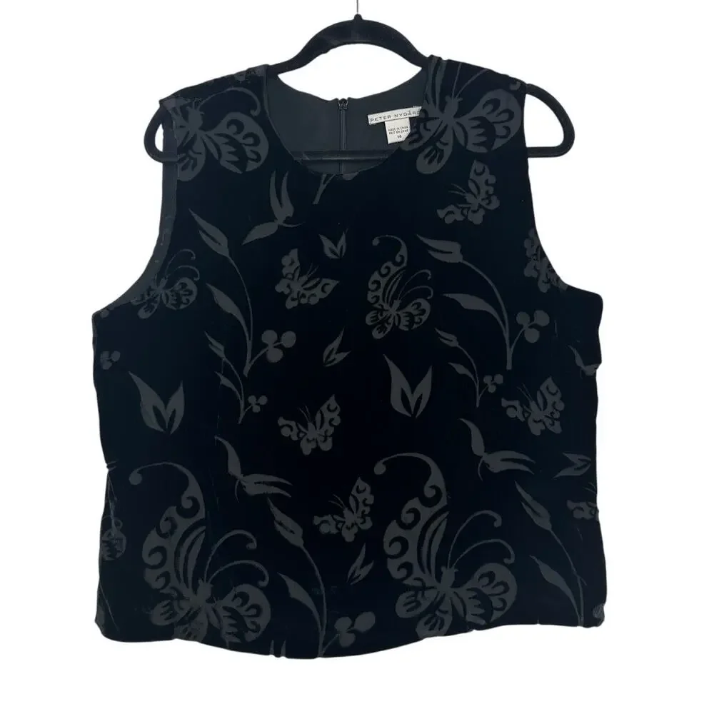 Peter Nygard Black Velour Butterfly Blouse - Size 14 - Picture 1 of 6